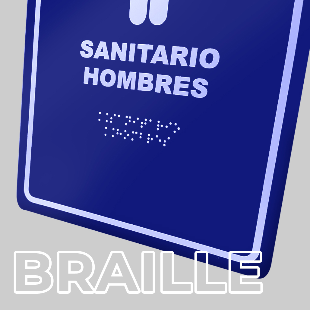 Señalización en sistema Braille. Grabado Braille. Anuncios Braille Grabado Braille