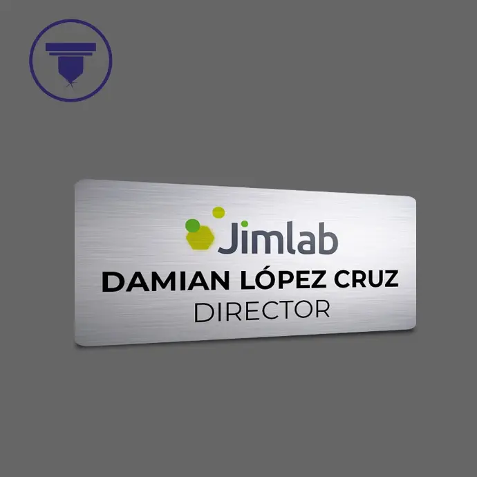 PL-21 PLACA ALUMINIO SUBLIMADA. (Placa de aluminio anodizado tono Plata mate, PL Personalizado-Nombre, Puntas redondeadas)
