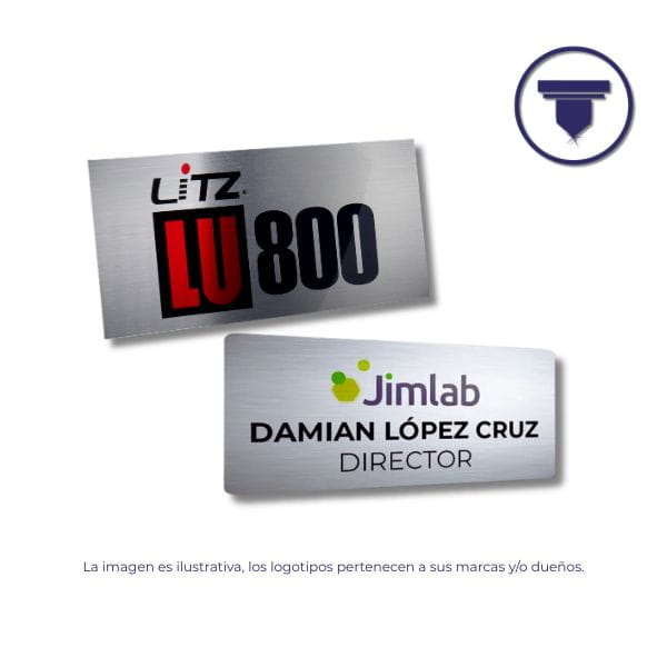 PL-21 PLACA ALUMINIO SUBLIMADA. (Placa de aluminio anodizado tono Plata mate, PL Personalizado-Nombre, Puntas redondeadas)