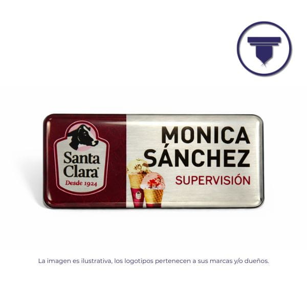 GAF-01 GAFETE CLÁSICO. (Placa de aluminio anodizado tono Plata mate, Personalizado, Broche de Alfiler de seguridad)