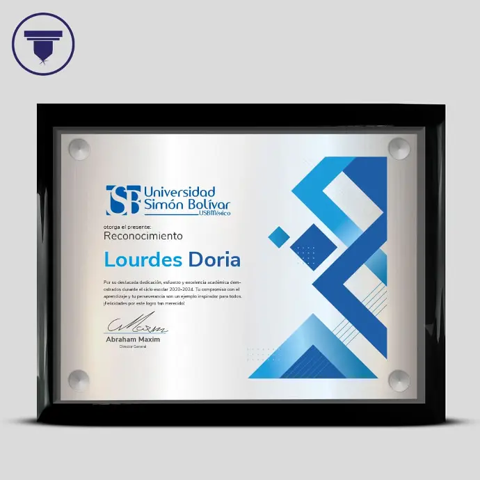 REC-04-P Reconocimiento de acrílico transparente con base de madera