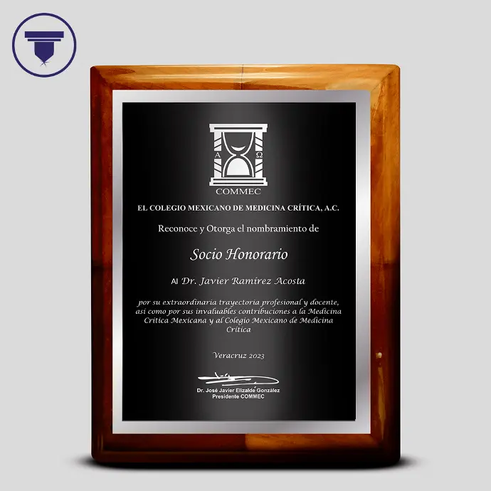 REC-01 Reconocimiento clásico en grabado punta diamante con doble placa.