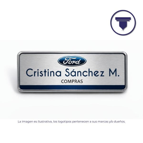 [GAF-10-Alfiler-Plata] GAF-10 GAFETE CON BISEL PLATA. (Digital, Placa de aluminio anodizado tono Plata mate, Broche de Alfiler de seguridad)