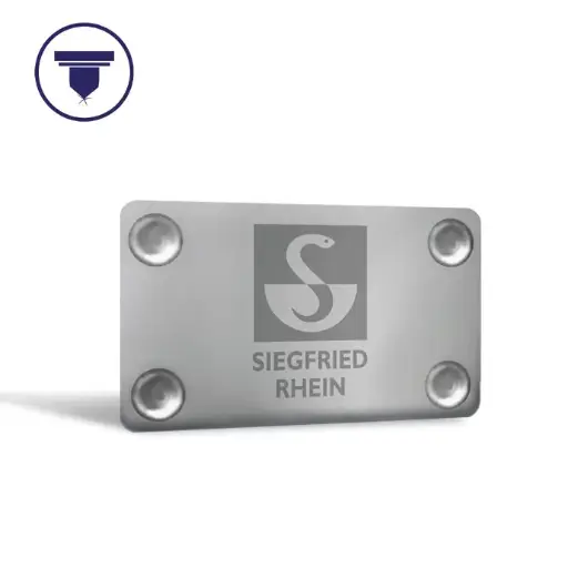 PL-02 Placa niquelada 5 x 3cm, puntas redondeadas con 4 remaches.